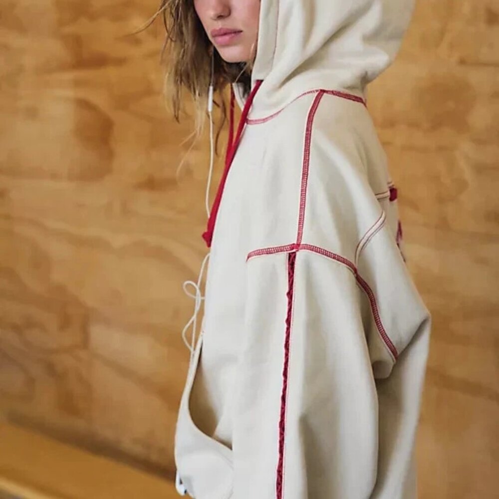 Free People Final Call Rose Logo Hoodie Floral Embroidered Sweatshirt Jacket S - Picture 3 of 6